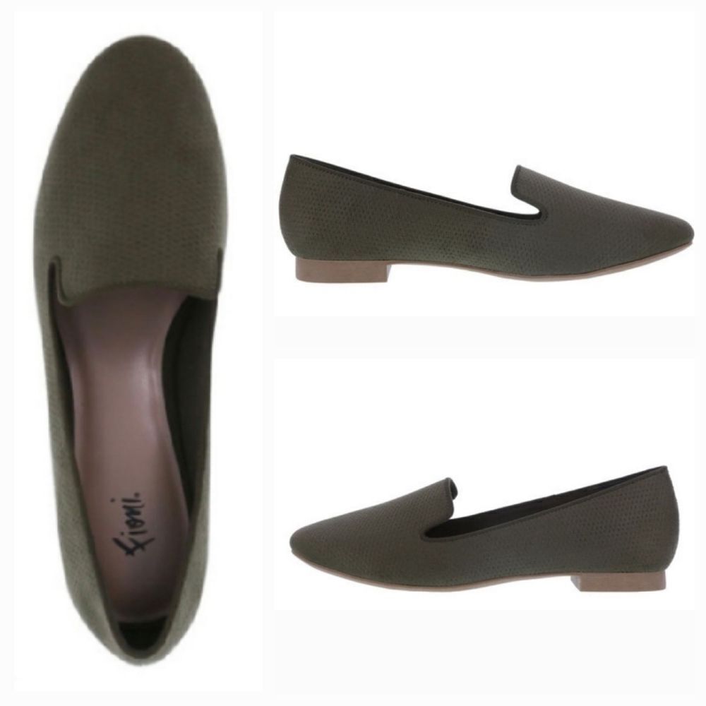 💜Fioni Olive Green Perforated Desi Flats Size 8.5